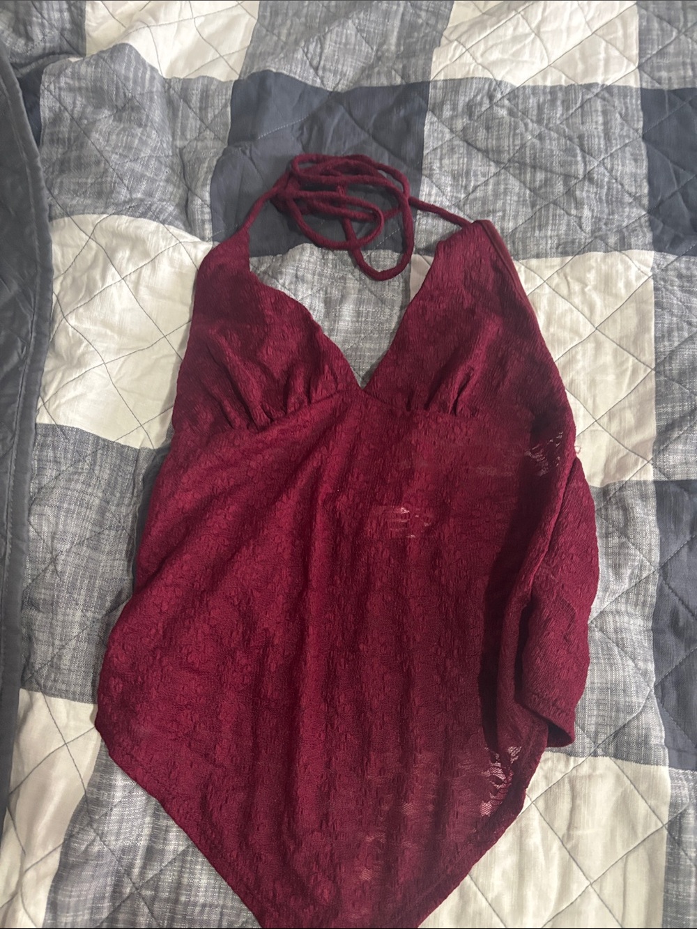Burgundy Lace Halter Bodysuit
